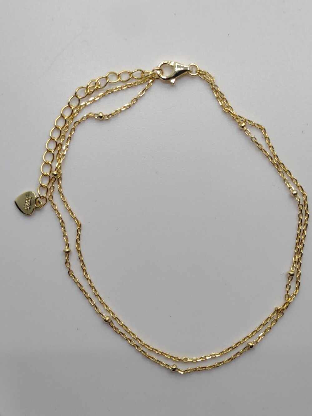 Ankle Bracelet Double Curb Link 7.5-9.5"L Sterl Silver 925 Yellow Gold Plated - Picture 6 of 9